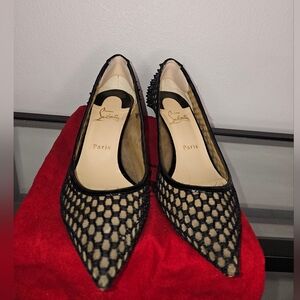 Christian Louboutin Follies Spikes Mesh Black Pumps Size 40 - Red Sole Heels